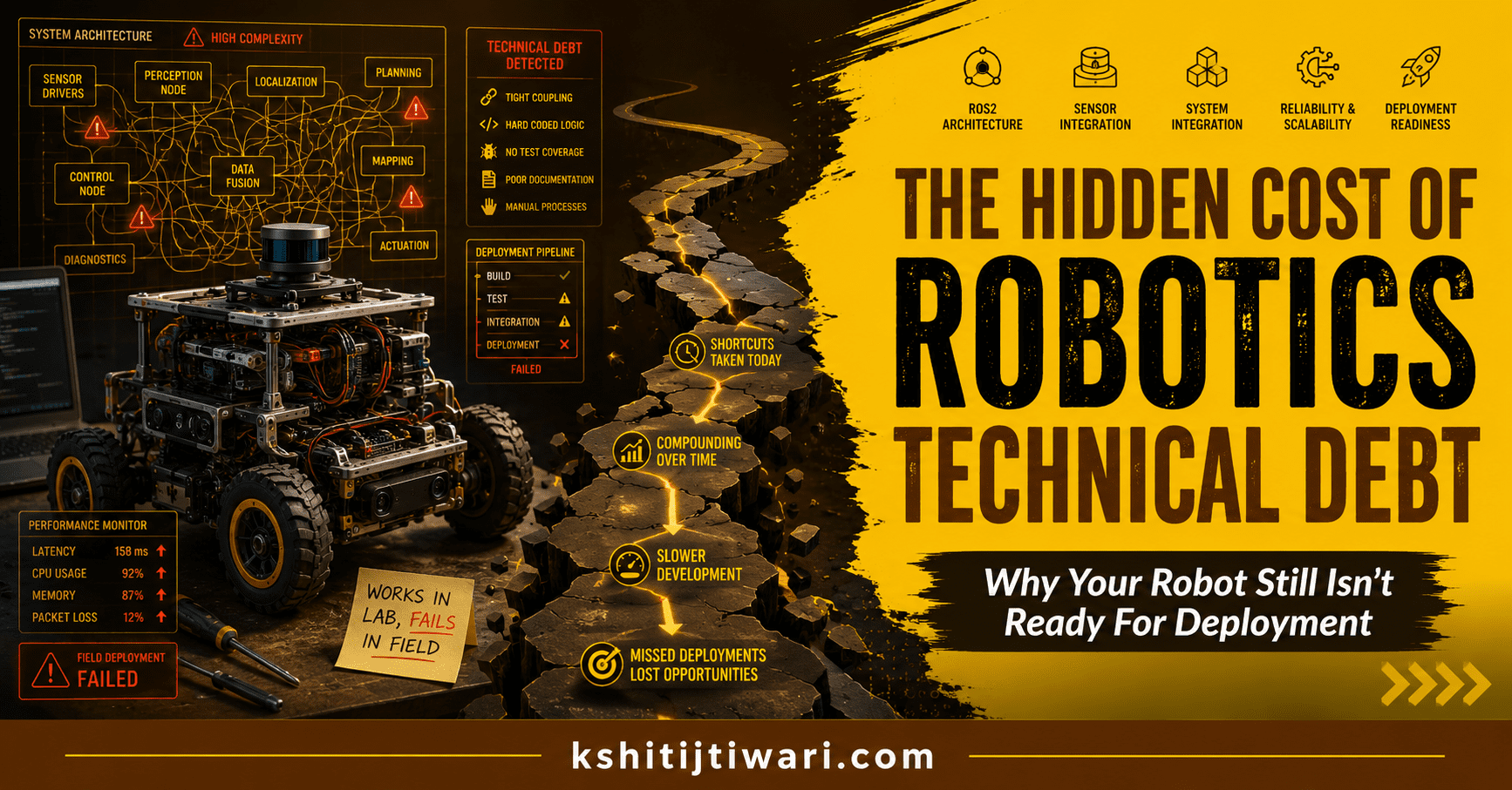 Robotics technical debt causing deployment delays in a mobile robotics startup